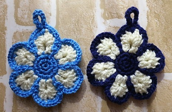 アクリルたわし エコたわし スクエア お花 ☆2個セット☆花モチーフ アクリルエコたわし☆ 毛糸 ☆花風