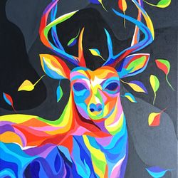 鹿繪畫《走進彩色的靜謐》deer painting "Into Colorful Stillness" 第1張的照片