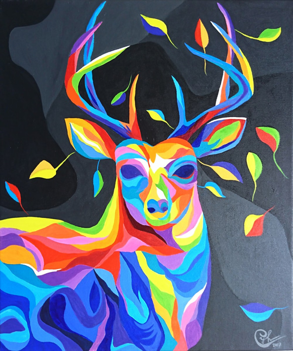 鹿繪畫《走進彩色的靜謐》deer painting "Into Colorful Stillness" 第1張的照片