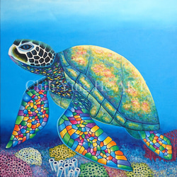 訂製海龜繪畫《尋找美好》Sea turtle painting  "Find What Feels Good" 第1張的照片