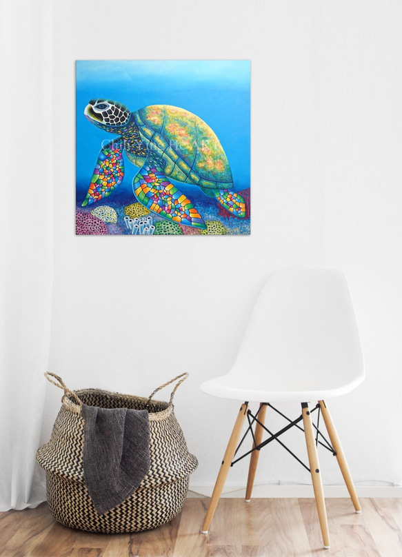 訂製海龜繪畫《尋找美好》Sea turtle painting  "Find What Feels Good" 第8張的照片