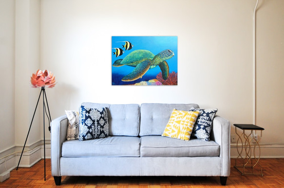 訂製繪畫《擁抱未知的旅程》Sea turtle painting " Embrace Uncertain Journey 第2張的照片
