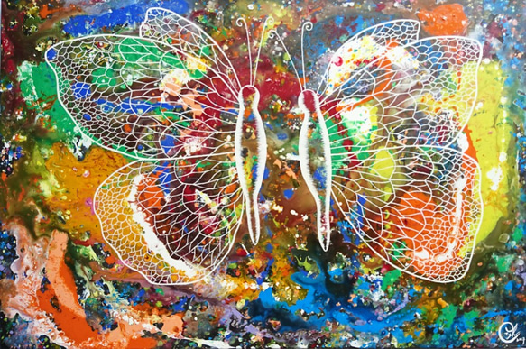 蝴蝶繪畫《愛在宇宙間》butterfly painting  "Love In Universe" 第1張的照片