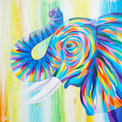 大象繪畫《帶著彩虹微笑1》elephant painting  "Wear A Rainbow Smile 1"　 第1張的照片