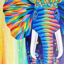 大象繪畫《帶著彩虹微笑2》elephant painting  "Wear A Rainbow Smile 2"　 第1張的照片