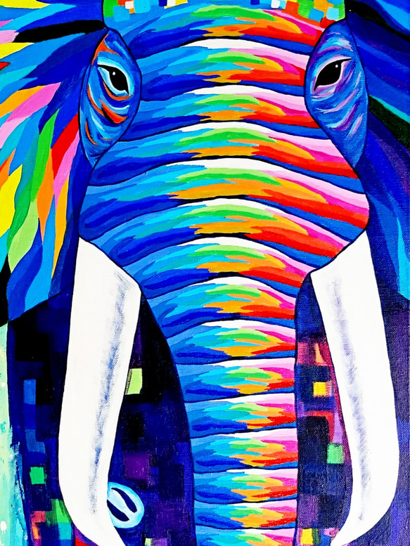 大象繪畫《帶著彩虹微笑2》elephant painting  "Wear A Rainbow Smile 2"　 第2張的照片