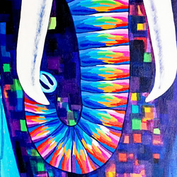 大象繪畫《帶著彩虹微笑2》elephant painting  "Wear A Rainbow Smile 2"　 第3張的照片