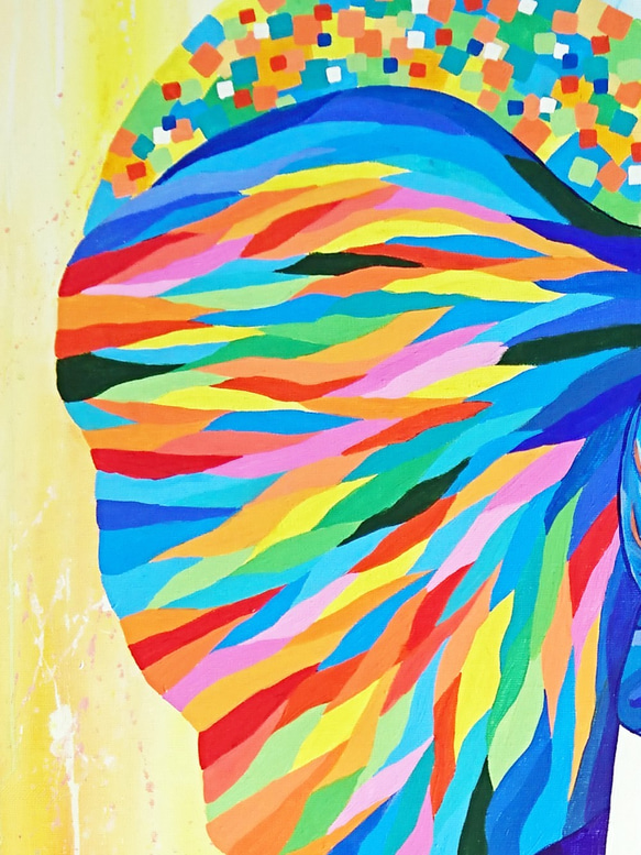 大象繪畫《帶著彩虹微笑2》elephant painting  "Wear A Rainbow Smile 2"　 第4張的照片