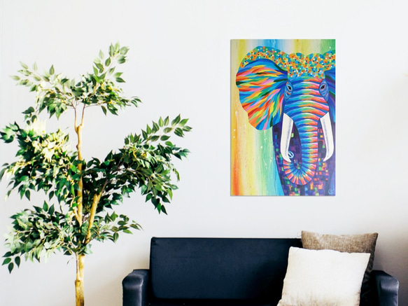 大象繪畫《帶著彩虹微笑2》elephant painting  "Wear A Rainbow Smile 2"　 第6張的照片