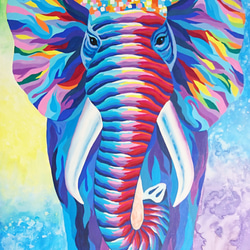 大象繪畫《帶著彩虹微笑3》elephant painting  "Wear A Rainbow Smile 3"　 第2張的照片