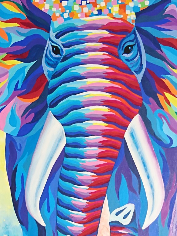 大象繪畫《帶著彩虹微笑3》elephant painting  "Wear A Rainbow Smile 3"　 第3張的照片