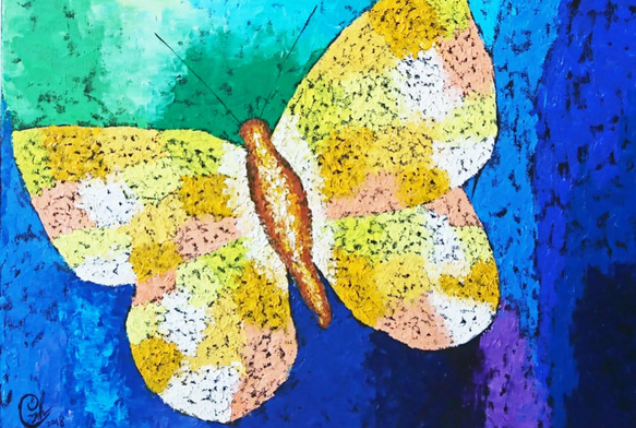 蝴蝶繪畫《享受當下4》butterfly oil painting "Enjoy Present 4" 第4張的照片