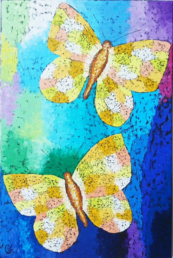 蝴蝶繪畫《享受當下4》butterfly oil painting "Enjoy Present 4" 第2張的照片