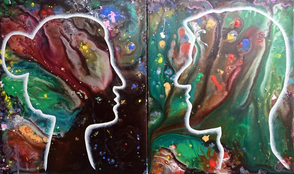 抽象繪畫《彩虹情人》 abstract painting "Rainbow Couple" 第4張的照片