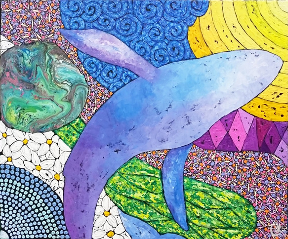 動物繪畫《分享愛, 大翅鯨》 painting"Share Your Love With Humpback Whale" 第1張的照片