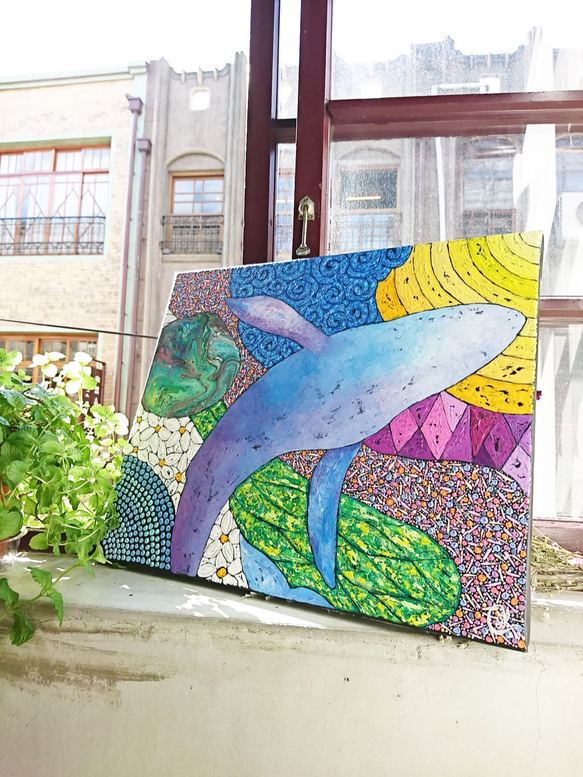 動物繪畫《分享愛, 大翅鯨》 painting"Share Your Love With Humpback Whale" 第4張的照片