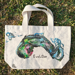 ｜Evolution 進化 1 ｜ 壓克力顏料手繪提袋  Hand Drawn Bag 第3張的照片