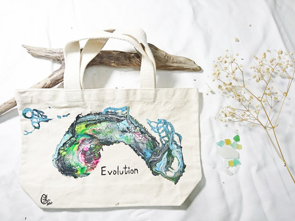 ｜Evolution 進化 1 ｜ 壓克力顏料手繪提袋  Hand Drawn Bag 第6張的照片