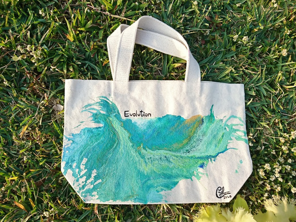 ｜Evolution 進化 9｜ 壓克力顏料手繪提袋  Hand Drawn Bag 第4張的照片