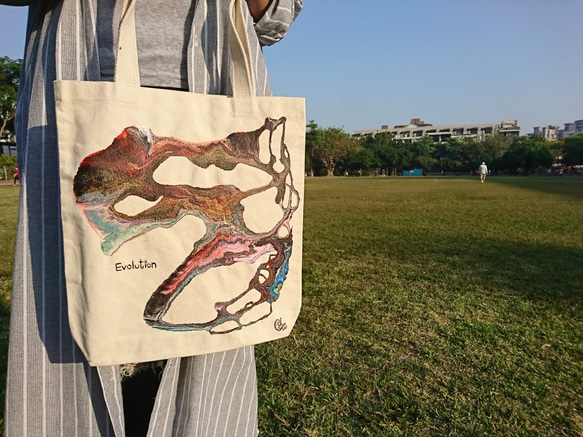 ｜Evolution 進化15｜ 壓克力顏料手繪提袋  Hand Drawn Bag 第4張的照片