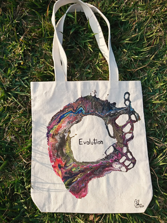 ｜Evolution 進化16｜ 壓克力顏料手繪提袋  Hand Drawn Bag 第3張的照片