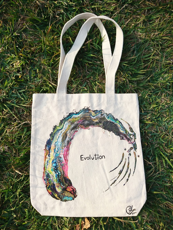 ｜Evolution 進化16｜ 壓克力顏料手繪提袋  Hand Drawn Bag 第4張的照片