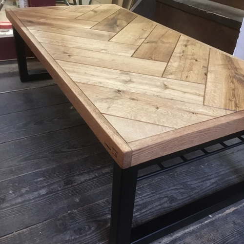 希少　ヘリンボーン　アイアン　エトウ　大川　ローテーブル　机　インダストリアル 希少ヘリンボーンアイアンエトウ大川ローテーブル机インダストリアル