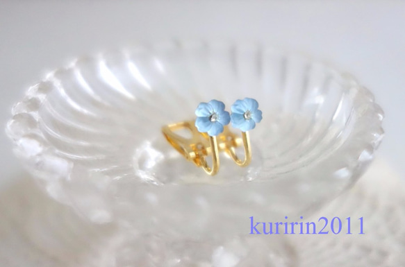 ☆Vintage☆Blue flower earing 2枚目の画像