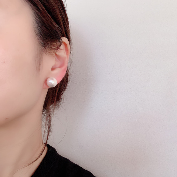 コットンパール一粒（12mm）　 樹脂ノンホールピアス（イヤリング/ピアス） 2枚目の画像