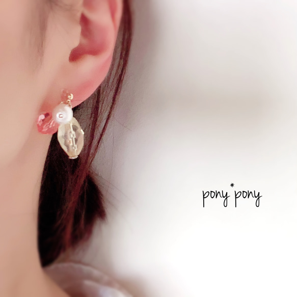 きらきらクリアビーズ＊コットンパール　樹脂ノンホールピアス（イヤリング/ピアス） 2枚目の画像