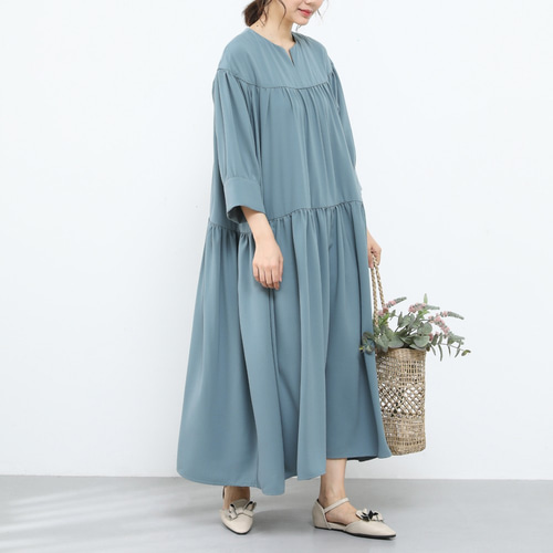ゆったり シフォン ギャザーワンピース· エタインブルー（7  