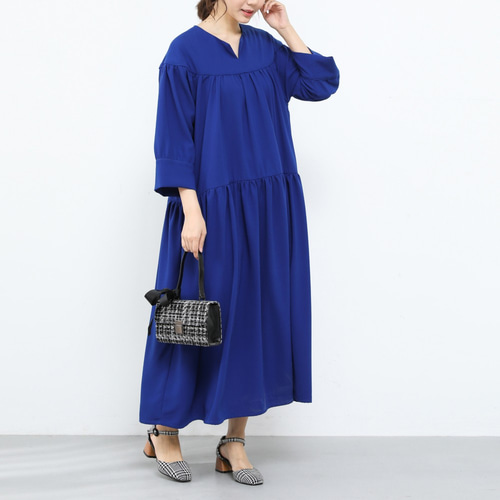 美品 ロイヤルブルー チュニックワンピース(ゆったりサイズ) ゆったり シフォン ギャザーワンピース· ロイヤルブルー（17