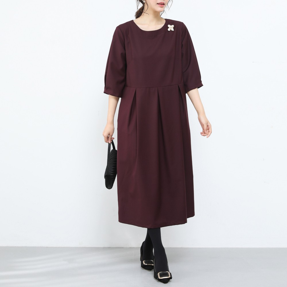 裾上げ無料♪サイズオーダー可♪フォーマル　ウェストタックワンピース（14）