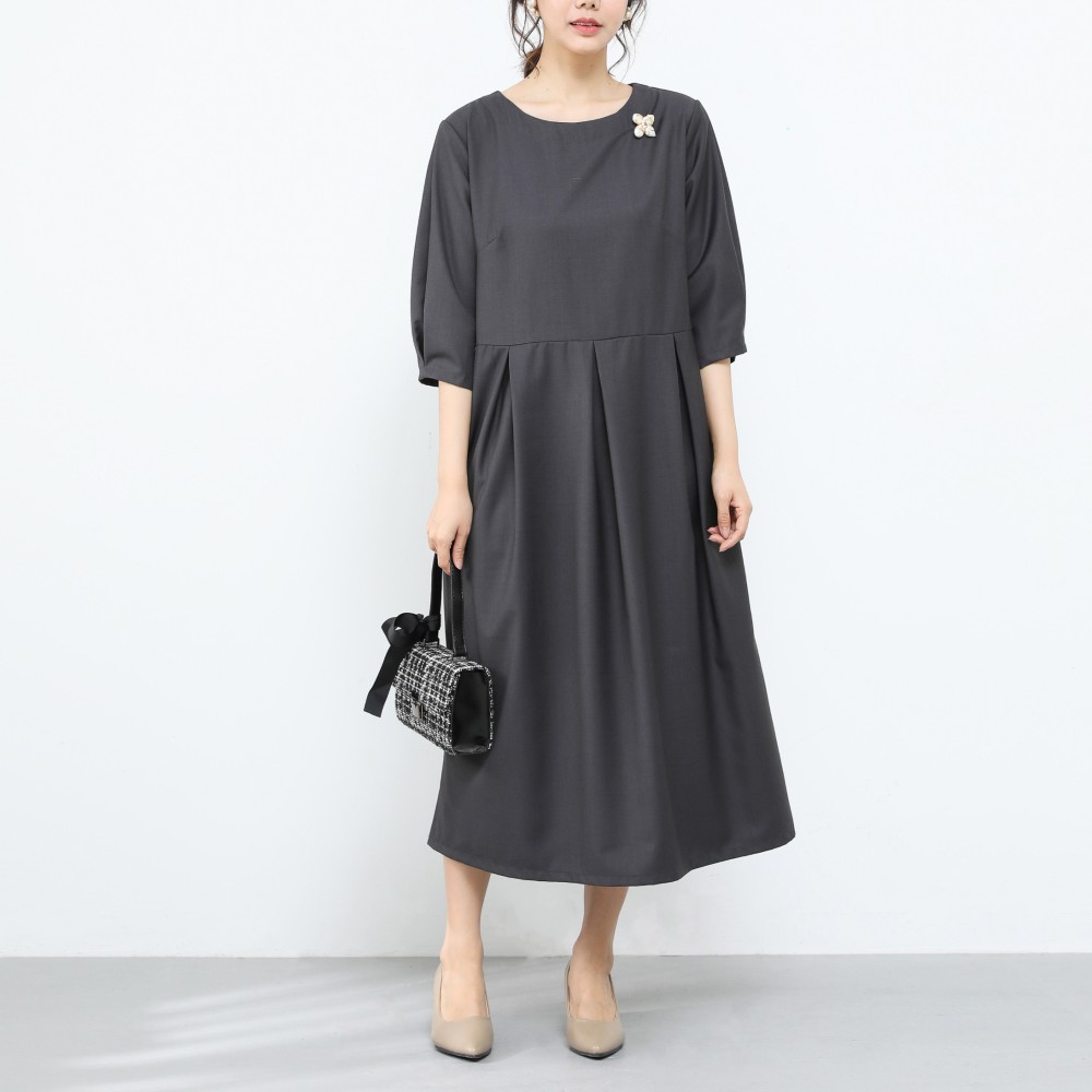 裾上げ無料♪サイズオーダー可♪フォーマル　ウェストタックワンピース （11）