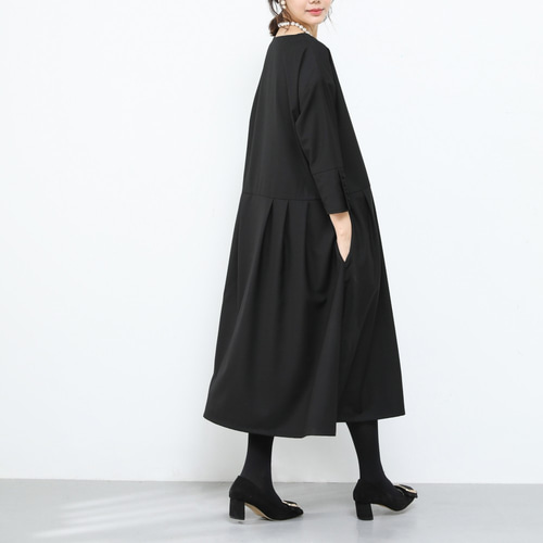 黒 ゆったり ワンピース Mサイズ 即納】フォーマル タック ゆったり ワンピース・黒 ♪オーダー