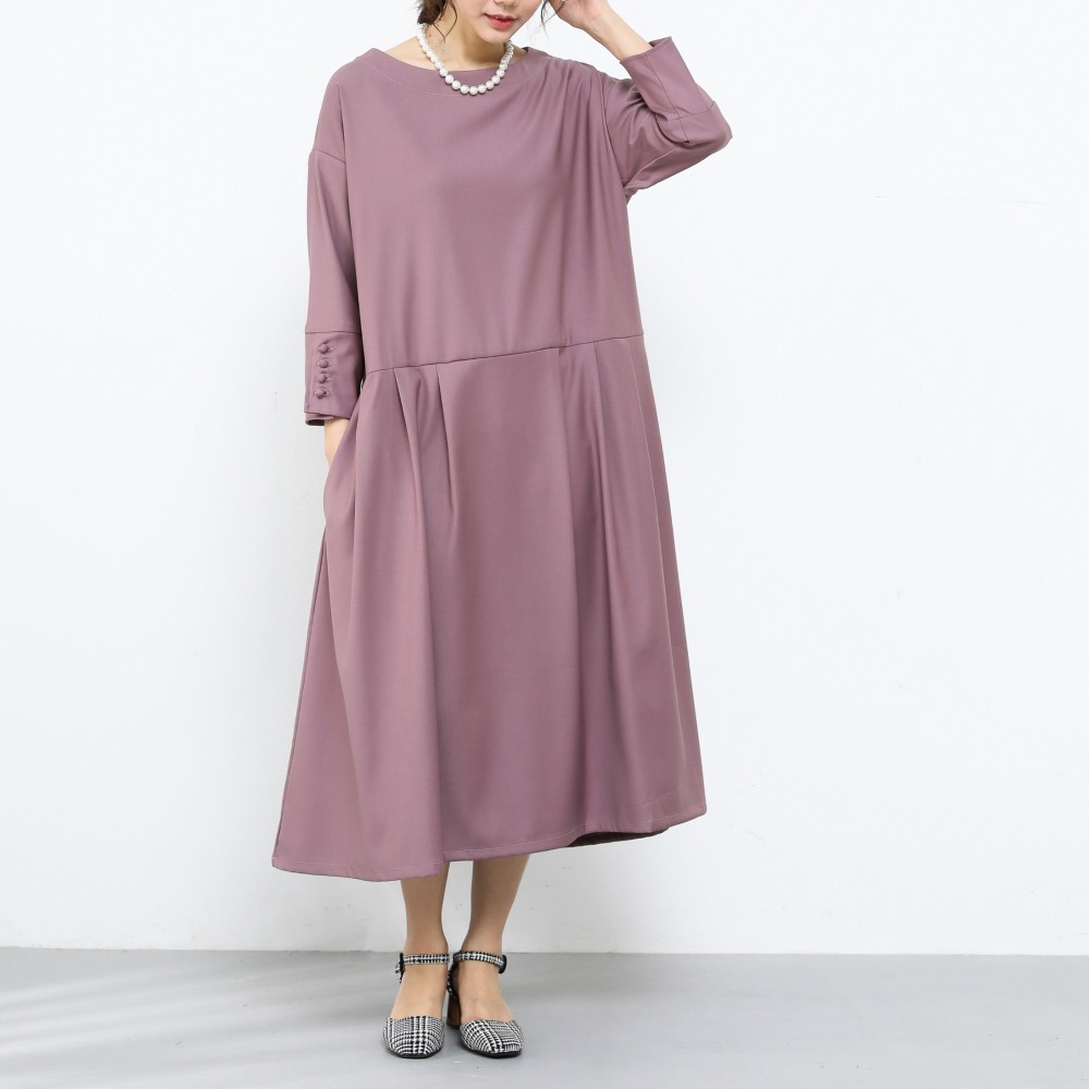 裾上げ無料♪サイズオーダー可♪フォーマル　タック　ゆったり　ワンピース・ピンク