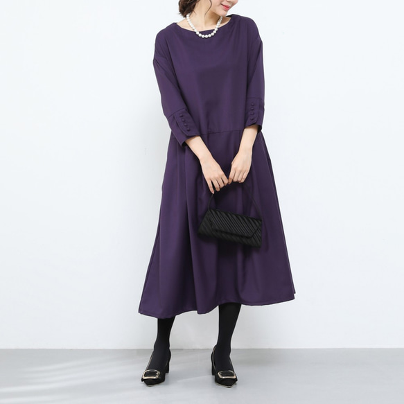 再販×17）フォーマル タック ゆったり ワンピース・ダークパープル