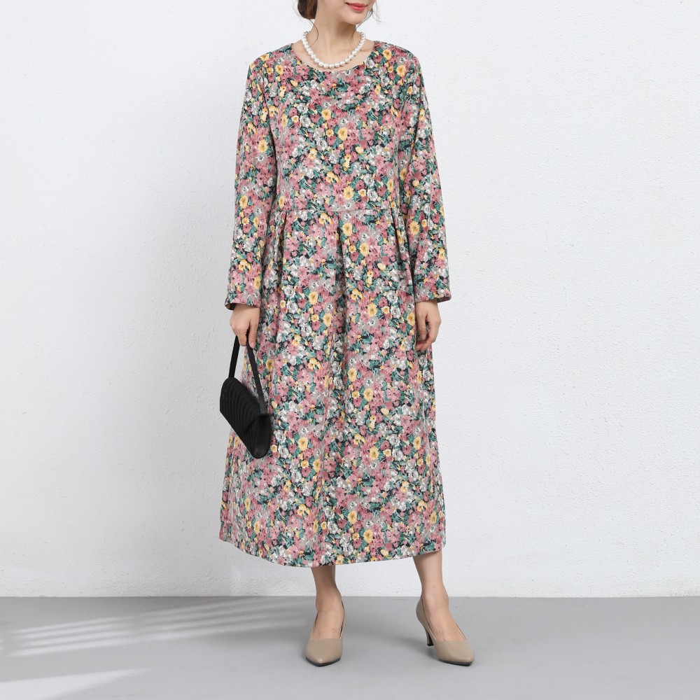 裾上げ無料♪サイズオーダー可♪コーデュロイ　ウェストタックワンピース