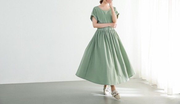 26色展開　コットン　ギャザー　ロングワンピース ♪オーダーサイズ可（270） 1枚目の画像