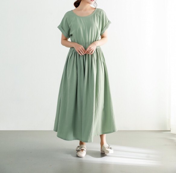 26色展開　コットン　ギャザー　ロングワンピース ♪オーダーサイズ可（270） 2枚目の画像