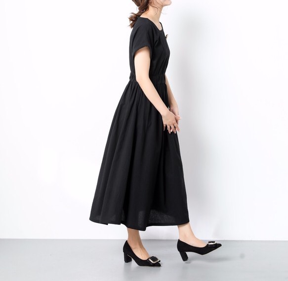 裾上げ無料♪サイズオーダー可♪26色展開　コットン　ギャザー　ロングワンピース （44）