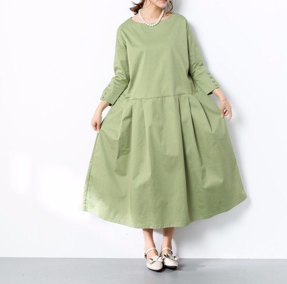 裾上げ無料♪サイズオーダー可♪コットン　タック　ゆったり　ワンピース（12）
