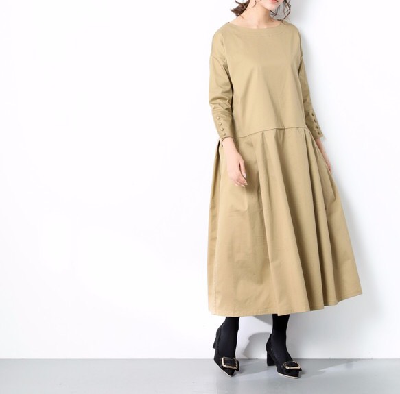 裾上げ無料♪サイズオーダー可♪コットン　タック　ゆったり　ワンピース（16）