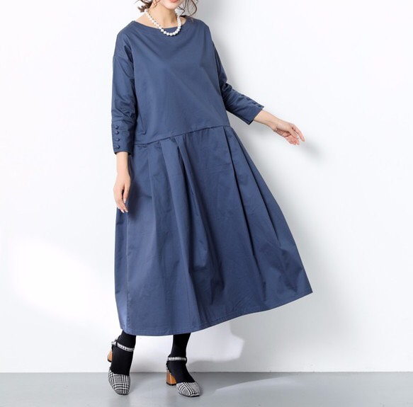 【即納】裾上げ無料♪サイズオーダー可♪コットン　タック　ゆったり　ワンピース（22）