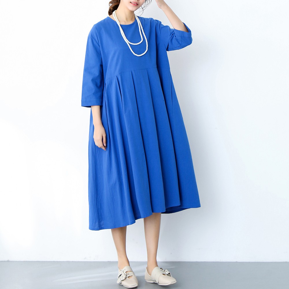 裾上げ無料♪サイズオーダー可♪ 26色展開　コットン　タック　ゆったりワンピース （39）