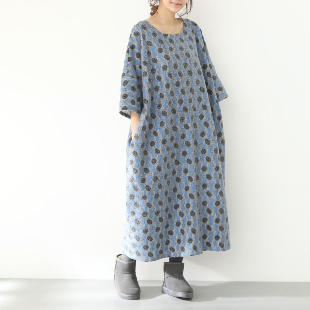 【即納】（再販×63）ゆったり　ロング　レース重ね　ニットワンピース