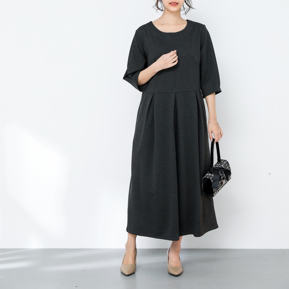 裾上げ無料♪サイズオーダー可♪ストレッチ　ワンピース 　ポケット付き（13）