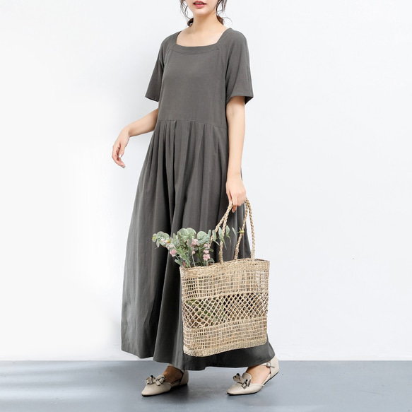 【即納】（再販×210）26色展開 コットン　ラグランスリーブ　プリーツ　ロングワンピース ♪オーダーサイズ可 1枚目の画像