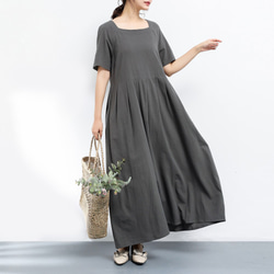 【即納】（再販×210）26色展開 コットン　ラグランスリーブ　プリーツ　ロングワンピース ♪オーダーサイズ可 2枚目の画像