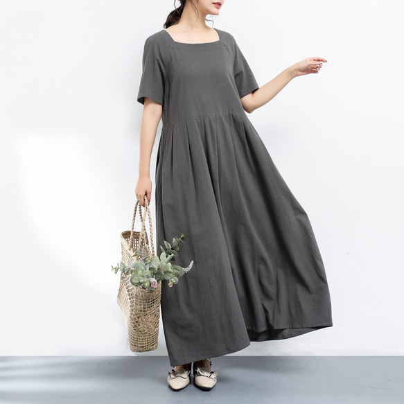 【即納】（再販×210）26色展開 コットン　ラグランスリーブ　プリーツ　ロングワンピース ♪オーダーサイズ可 2枚目の画像